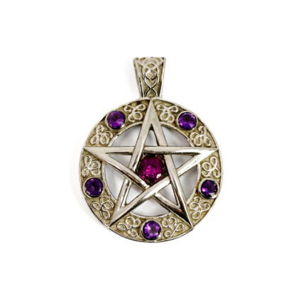 Sterling Silver Pentagram Purple Stone Pendant | Celtic Knot Detail #71309
