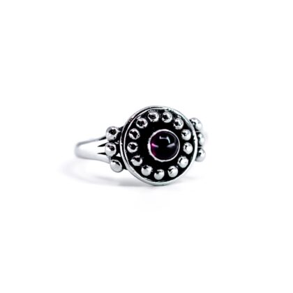 Sterling Silver Pink Cabochon Ring | Vintage Style Beaded Setting | Size M #70891