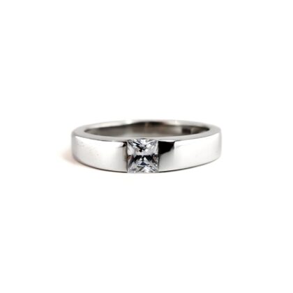 Sterling Silver Princess Cut CZ Ring | Size K | 4mm Wide Band | 2.2g #70967