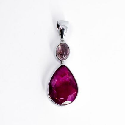 Sterling Silver Ruby & Tourmaline Pendant | Pear Cut Ruby | 38.8mm #71235