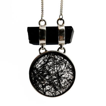 Sterling Silver Rutilated Quartz & Black Tourmaline (Schorl) Necklace | 45cm | 31.2g #71016