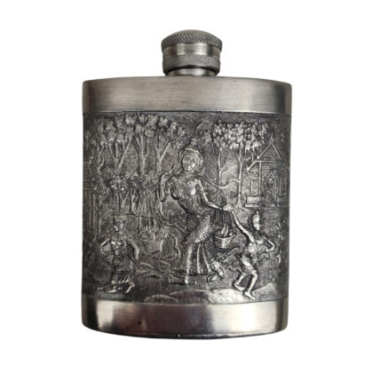 Monty's Lead-Free Pewter Hip Flask with Thai Relief Artwork | New Never Used #71036-4