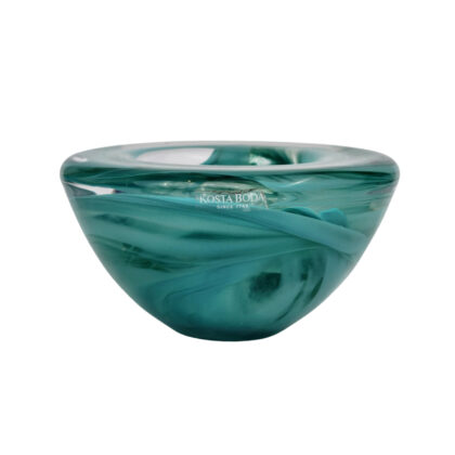 Monty's Title: Kosta Boda Atoll Turquoise Swirl Art Glass Votive Bowl | Swedish Crystal | 11.5cm #71222