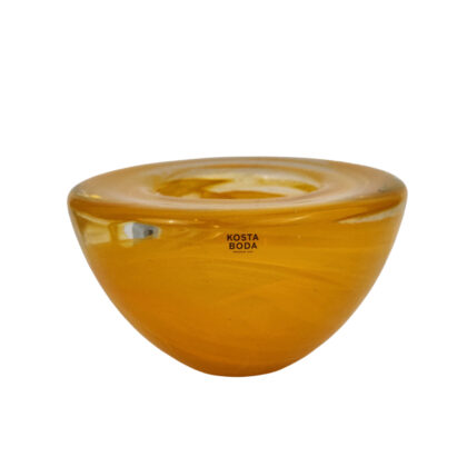 Monty's Title: Kosta Boda Atoll Yellow Swirl Art Glass Votive Bowl | Swedish Crystal | 11.5cm #71222-1