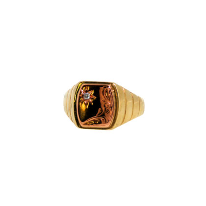 Vintage 9ct Two Tone Gold Diamond Signet Ring | Birmingham 1990 | Size T.5 | 6.6g #71061