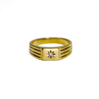 9ct Yellow Gold Diamond Signet Ring | Star Set | Size T½ #71059