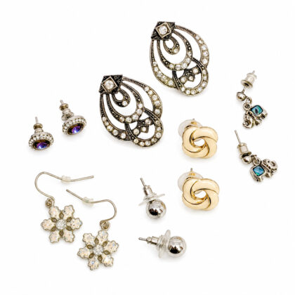 Vintage Collection of 6 Pairs of Pierced Earrings | Studs, Drops & Art Deco Styles #71231-32