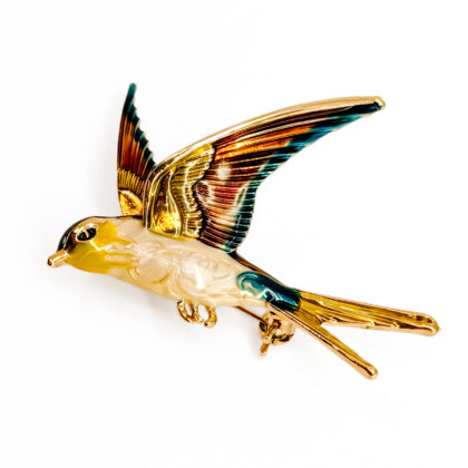 Vintage Enamel Swallow Bird Brooch | Gold Tone | Original Hickok Presentation Box | New Old Stock #71231-4
