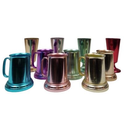 Vintage Peacock Ware Anodised Aluminium Drinkware Set | 6 Tankards & 4 Wine Goblets | 10 Pieces #71222-22
