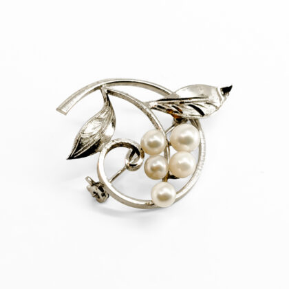 Vintage Silver Pearl Floral Brooch Pendant | Hallmarked Silver | 5 Cultured Pearls #71231-22