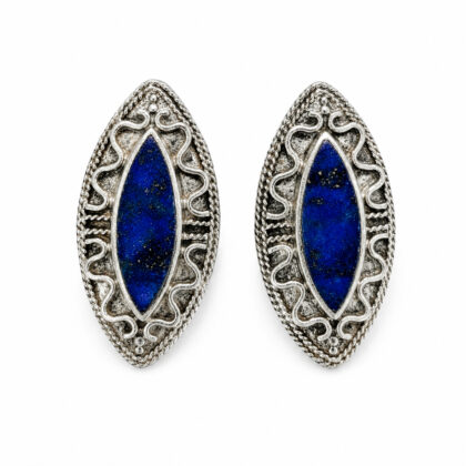 Vintage Sterling Silver Clip-On Lapis Lazuli Earrings | 14.8g | 34 x 17.5mm #71262