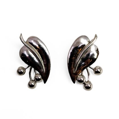 Vintage Sterling Silver Designer Leaf Earrings | Georg Jensen & J.P.L. | 30mm #70982