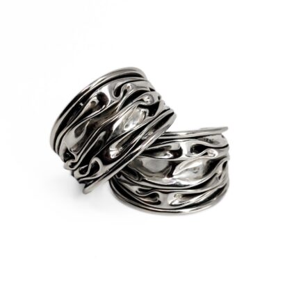 Vintage Sterling Silver Designer Scroll Stud Earrings | Wide Domed | 24mm #70989