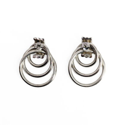 Vintage Sterling Silver Designer Triple Hoop Stud Earrings | 33mm #70988
