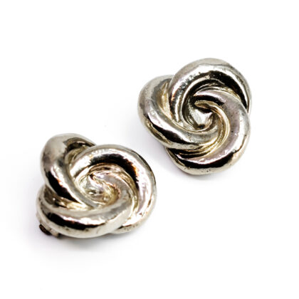 Vintage Sterling Silver Sculptural Flower Clip-On Earrings | 29mm #70987