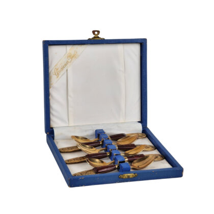 Vintage Thai Bronze & Rosewood Demitasse Spoon Set | Boxed | Set of 6 | Unused #71297