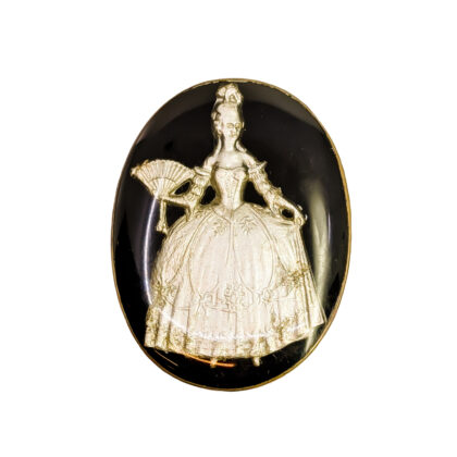 Monty's Vintage Victorian Style Lady Brooch | Oversized Cameo Style | Silver-Tone on Black | 68mm #71231-28