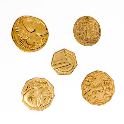 WETA The Hobbit Smaug's Treasure Coin Set | 5 Gold-Tone Coins | Original Pouch #71231-2