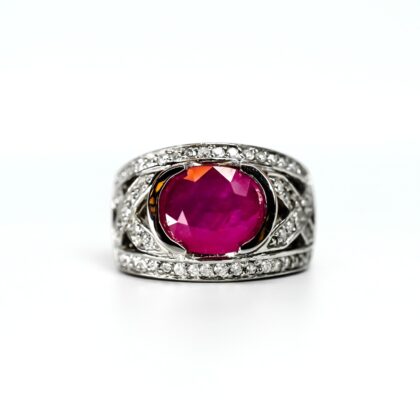 Monty's 14ct Ruby & Diamond White Gold Ring | 10.9g | Statement Cocktail | Size M #70778