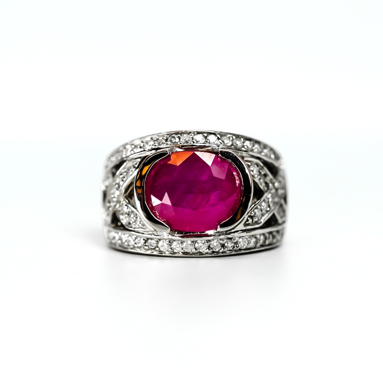 14ct Ruby & Diamond White Gold Ring | 10.9g | Statement Cocktail | Size M #70778 14ct Ruby & Diamond White Gold Ring | 10.9g | Statement Cocktail | Size M #70778