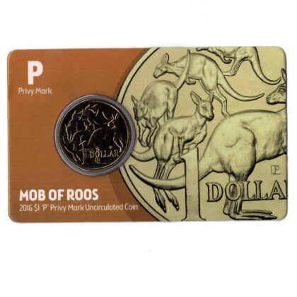 2016 Australian $1 Mob of Roos ‘P’ Privy Mark Uncirculated Coin | Carded #71380-2
