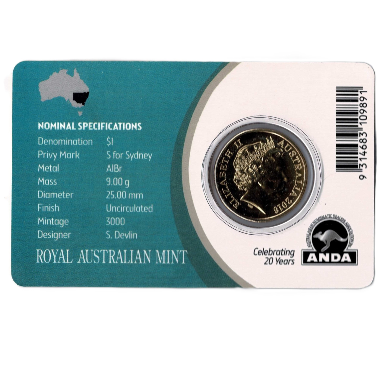 2016 Australian $1 Mob of Roos ‘S’ Privy Mark Uncirculated Coin | Carded #71380-3 2016 Australian $1 Mob of Roos ‘S’ Privy Mark Uncirculated Coin | Carded #71380-3 - Image 2