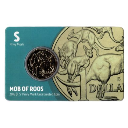 2016 Australian $1 Mob of Roos ‘S’ Privy Mark Uncirculated Coin | Carded #71380-3