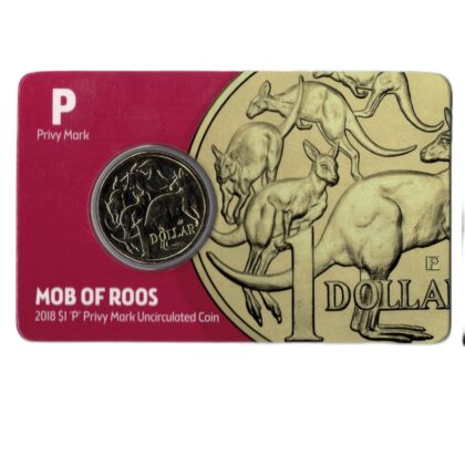 Monty's 2018 Australian $1 Mob of Roos ‘P’ Privy Mark Uncirculated Coin | Carded #71380-5