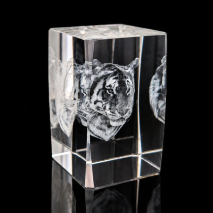 3D Laser Etched Tiger Crystal Glass Paperweight | Presentation Box | 8cm #71231-35