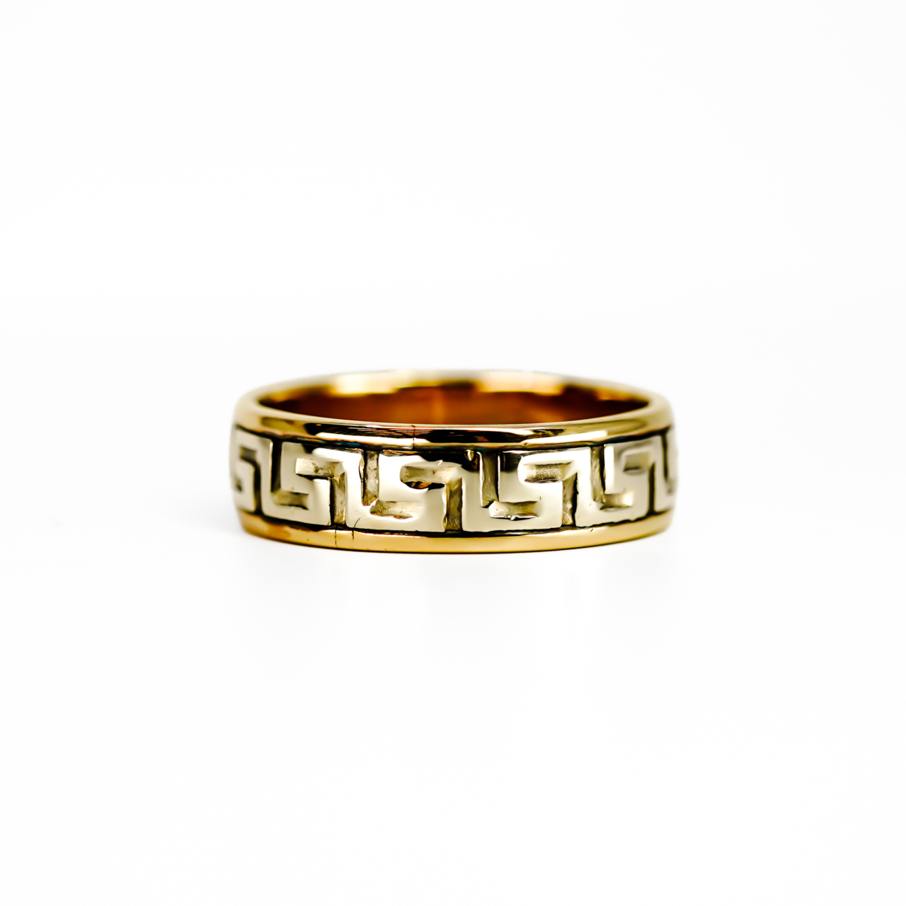 9ct Two-Tone Gold Greek Key / Meander Ring | 7.6g | Size X 1/2 #71253 9ct Two-Tone Gold Greek Key / Meander Ring | 7.6g | Size X 1/2 #71253