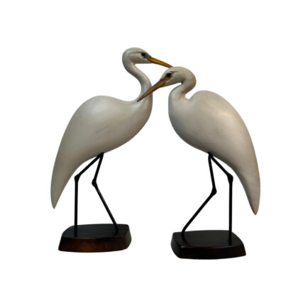 Monty's Andre Vanne Pair of Handmade Timber Egret Bird Sculptures 2006 | 38cm & 43cm #71222-53