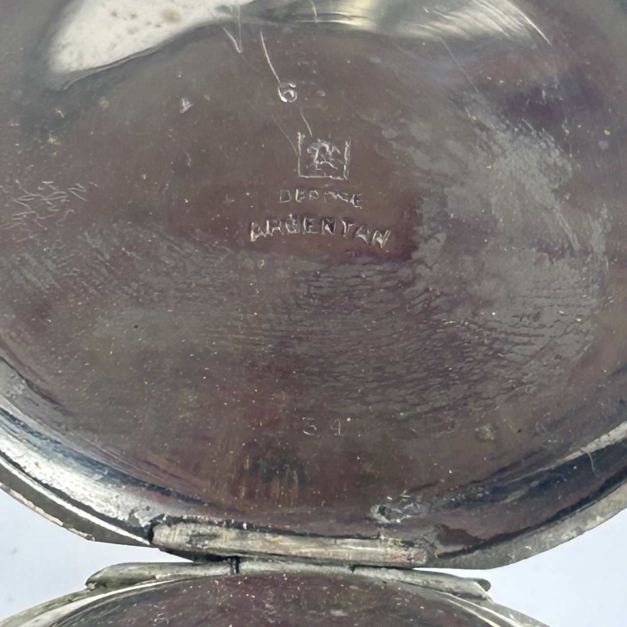 Antique Depose Argentan Fob / Pocket Watch | 49mm | Not Working | Parts or Repair #71447-12 Antique Depose Argentan Fob / Pocket Watch | 49mm | Not Working | Parts or Repair #71447-12 - Image 4