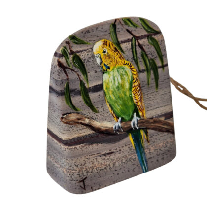 Budgerigar by Gary Johnston Original Australian Oil Painting on Primordial Rock 6cm #71589-3