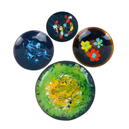 Collection of 4 Small Hand Painted Glazed Brass Decorative Plates #71589-37