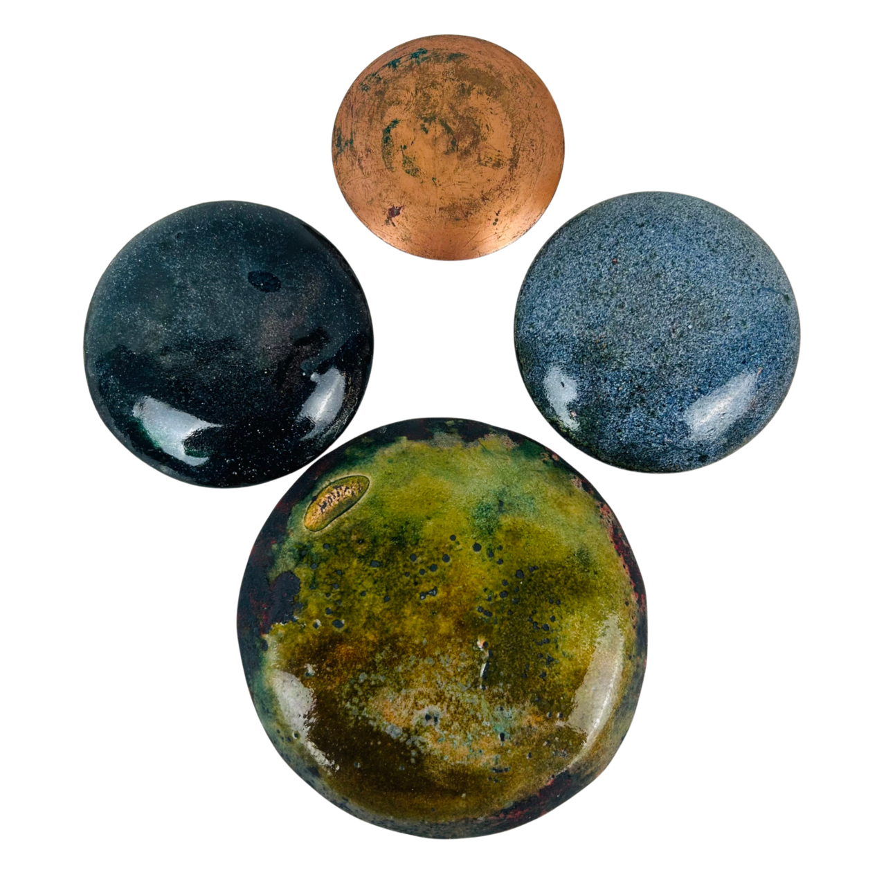 Collection of 4 Small Hand Painted Glazed Brass Decorative Plates #71589-37 Collection of 4 Small Hand Painted Glazed Brass Decorative Plates #71589-37 - Image 3