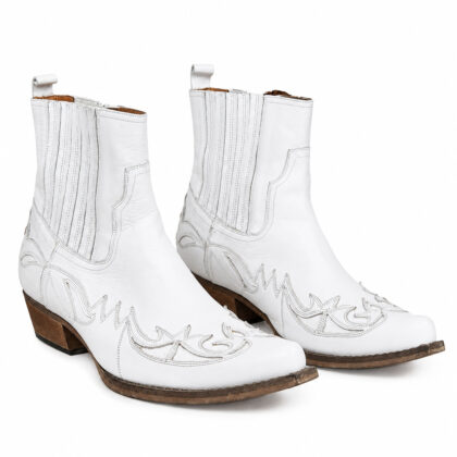 Footcourt White Leather Cowboy Ankle Boots | Western Embroidered | EU 45 | RRP $425 #70705