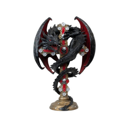 Monty's Gothic Dragon & Skull Cross Resin Candle Holder 16.5cm #71222-32