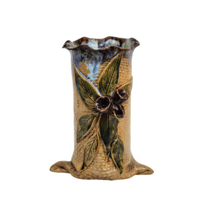 Monty's Handmade Australiana Studio Pottery Drip Glaze Gum Leaf Vase 23cm #71589-32