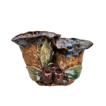 Handmade Australiana Studio Pottery Eucalyptus Leaf & Gumnut Vase 19cm #71589-18