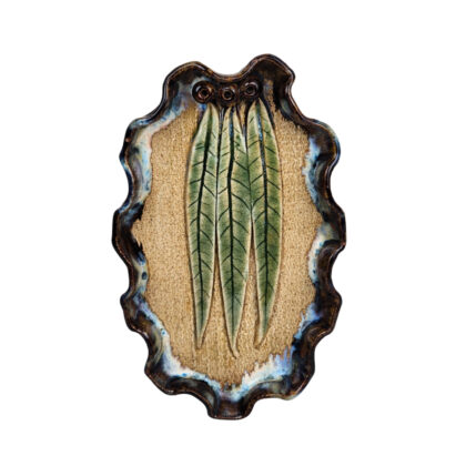 Monty's Handmade Australiana Studio Pottery Oval Gum Leaf Trinket Bowl #71589-25