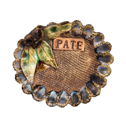 Monty's Handmade Australiana Studio Pottery Pâté Dish Gum Leaf & Gumnut Detail 18cm Plate #71589-24