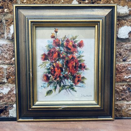 Isabel Cantrell Red & Blue Floral Study Original Australian Oil Painting Framed 32 x 37.5cm #71570-6