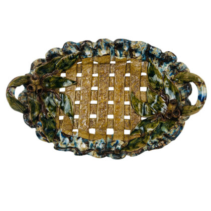 Large Handmade Australiana Studio Pottery Lattice Basket With Gum Leaves 47cm #71589-34