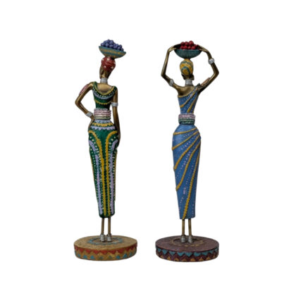 Monty's Pair of Decorative African Woman Resin Figurines with Fruit Baskets 22cm #71222-29