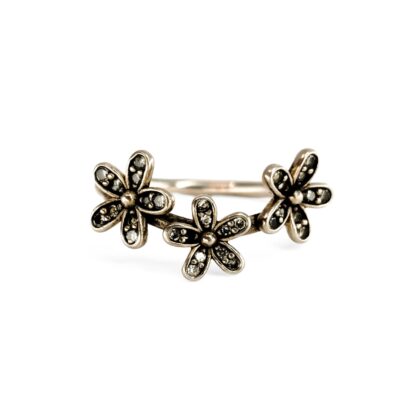 Monty's Pandora Daisy Flower Ring | Sterling Silver Marcasite | Size L½ #71510