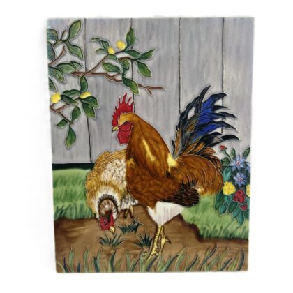Rooster & Hen Handmade & Hand-Painted Decorative Tile | 35 x 17.5cm | Boxed #71222-49