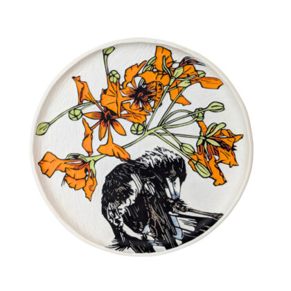 Sam Pettigrew "Maggie" Hand Carved Porcelain Magpie Art Plate 28cm #71589-38