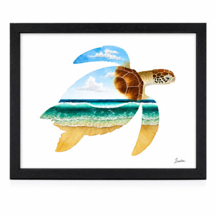 Signed Australian Sea Turtle Watercolour Painting | Coastal Beach Scene | 45 x 32.5cm #71570