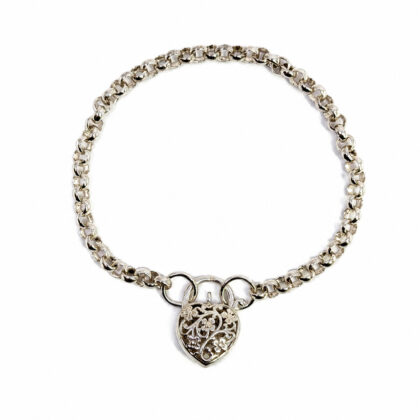 Sterling Silver Belcher Bracelet with Heart Clasp | 20cm | 11.6g #71604