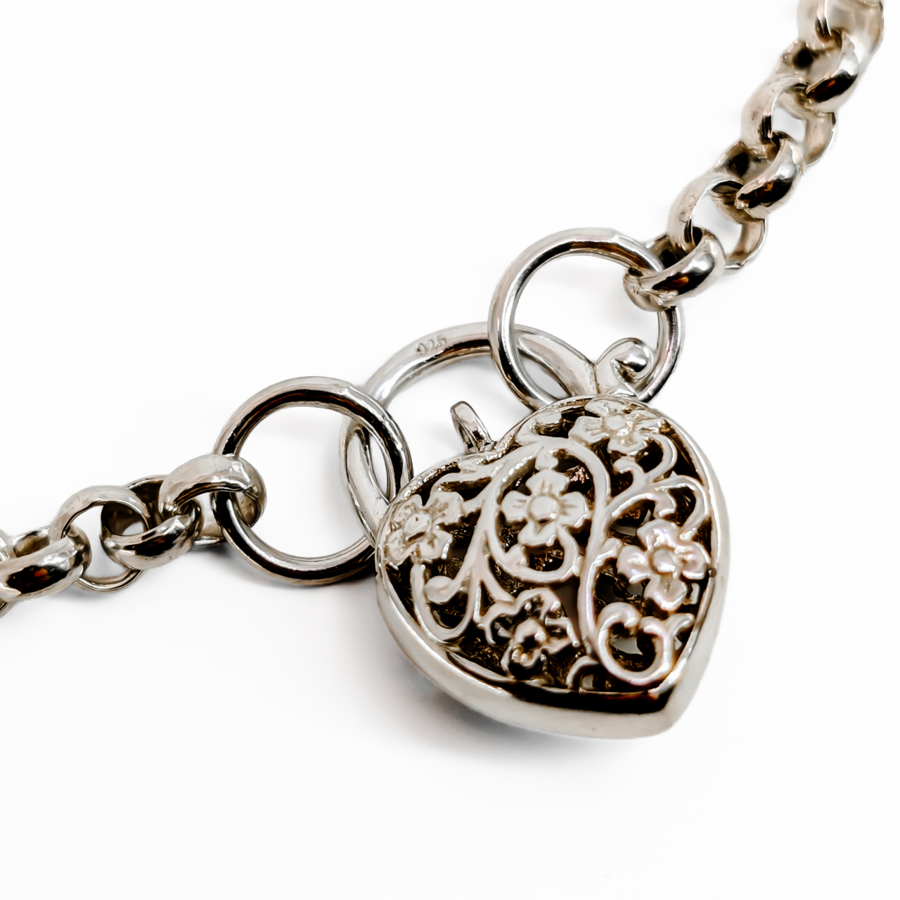 Sterling Silver Belcher Bracelet with Heart Clasp | 20cm | 11.6g #71604 Sterling Silver Belcher Bracelet with Heart Clasp | 20cm | 11.6g #71604 - Image 2